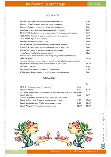 Télécharger notre carte de menu. - Restaurant Indien LE MAHARAJA