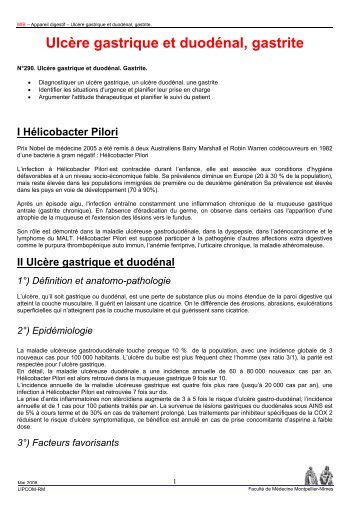 Ulcère gastrique et duodénal, gastrite - Faculté de médecine de ...