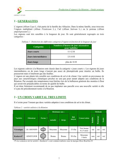 Production d'oignon à partir de bulbilles : - ARMEFLHOR