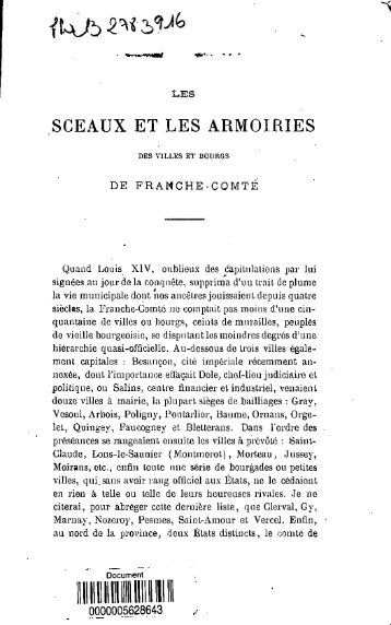 Les sceaux et les armoiries des villes et bourgs de Franche-Comte