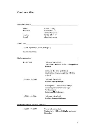 Lebenslauf Rainer Jan 2009 - Cognitive Science - Universität ...