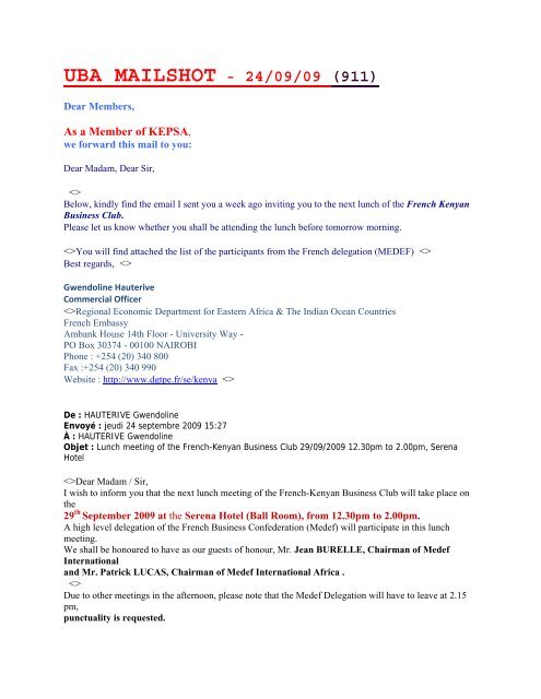 UBA MAILSHOT - 24/09/09 (911) - United Business Association