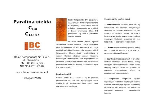 Parafina ciekła C14-C 17 - Basic Components Sp. z oo