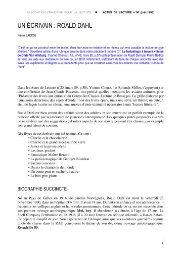 UN ÉCRIVAIN : ROALD DAHL - Association Française pour la Lecture