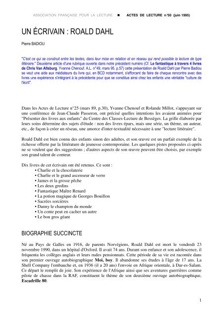 Un Ecrivain Roald Dahl Association Francaise Pour La Lecture