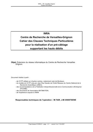 INRA Centre de Recherche de Versailles-Grignon Cahier des ...