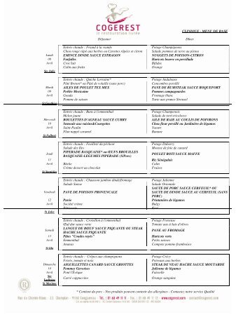 CLINIQUE - MENU DE BASE Déjeuner Dîner Entrée ... - cogerest