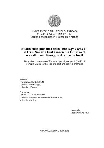 Studio sulla presenza della lince - Università degli Studi di Padova