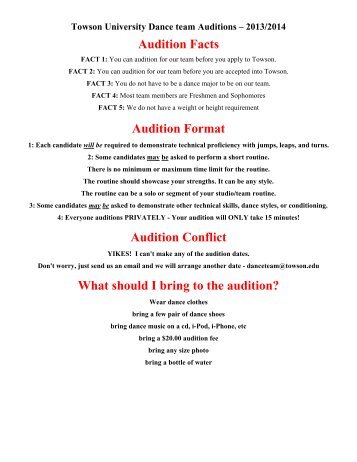 Audition Format - Towson University Dance Team