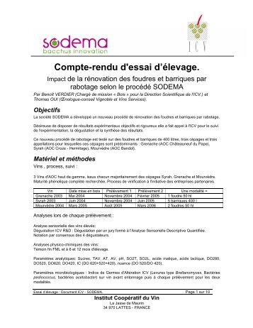 Impact de la rénovation des foudres et barriques par rabotage selon ...