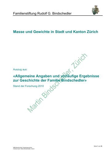 Masseinheiten Stadt und Kanton Zürich bis 1836 - Bindschedler