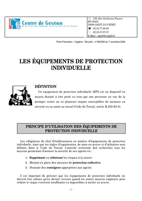 Quels sont les équipements de protection individuelle ?