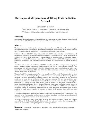 Development of Operations of Tilting Train on Italian Network