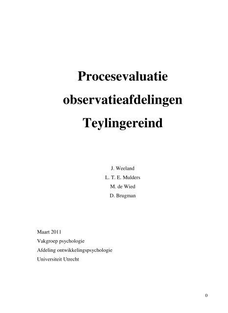 Procesevaluatie observatieafdelingen Teylingereind - WODC