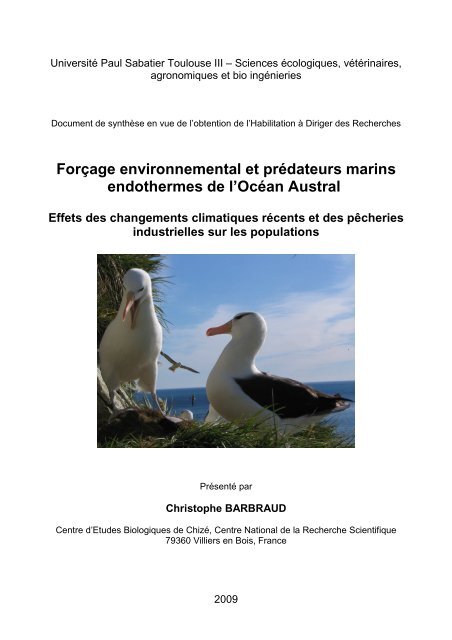 Forçage environnemental et prédateurs marins ... - Cebc - CNRS