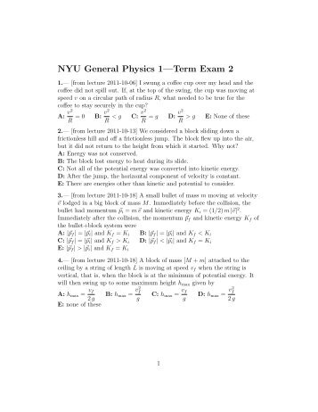 NYU General Physics 1—Term Exam 2