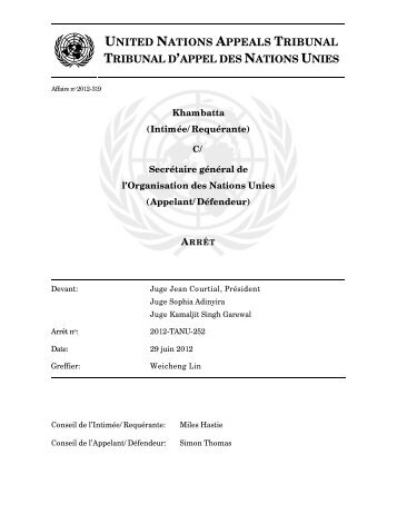 united nations appeals tribunal tribunal d'appel des nations unies