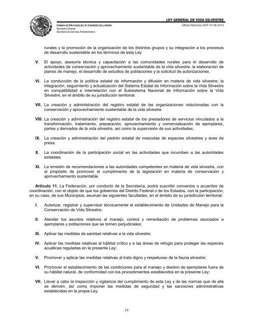 15. Ley General de Vida Silvestre - Cámara de Diputados