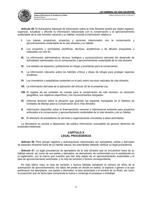 15. Ley General de Vida Silvestre - Cámara de Diputados