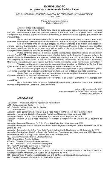 Documento de Puebla - Pastoral da Juventude - Diocese de Taubaté