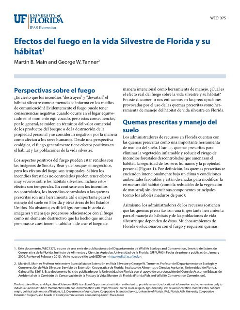 Efectos del fuego en la vida Silvestre de Florida y su hábitat1 - EDIS ...