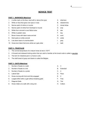 Hippology Novice Test in PDF Form