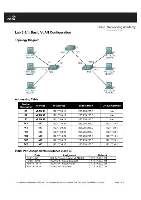 Lab 3.5.1: Basic VLAN Configuration