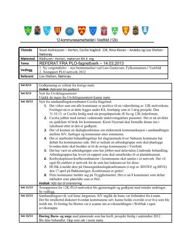 Referat fra møte 14.3.13 - 12-kommunesamarbeidet i Vestfold