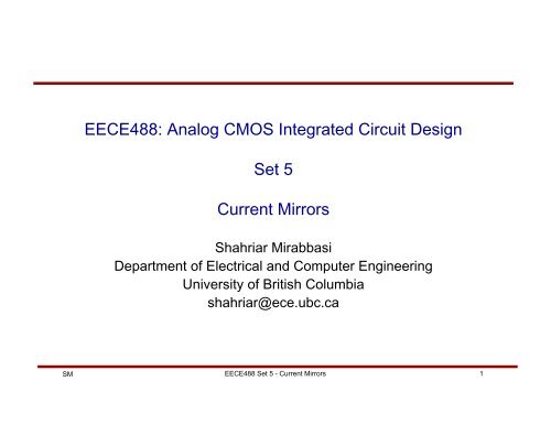 EECE488: Analog CMOS Integrated Circuit Design Set 5 Current ...