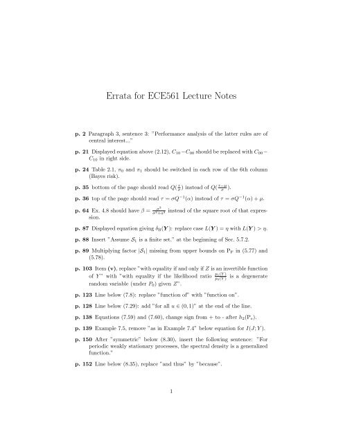 Errata For Notes By Moulin And Veeravalli