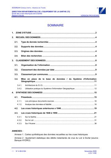 Rapport d'études des crues historiques de la Sarthe