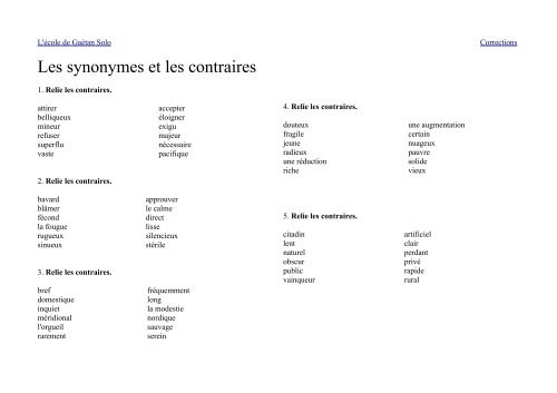 Les synonymes et les contraires - Gaétan Solo