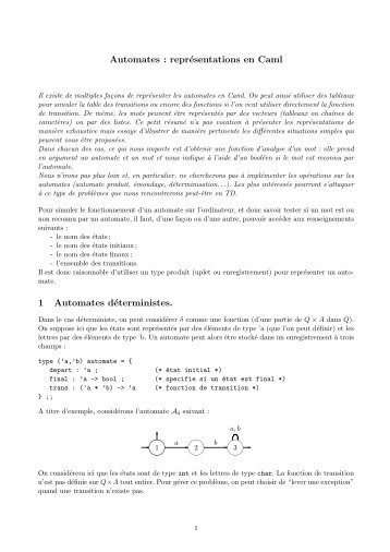 Représentation Caml des automates