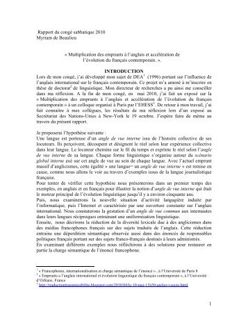 1 Rapport du congé sabbatique 2010 Myriam de Beaulieu ...