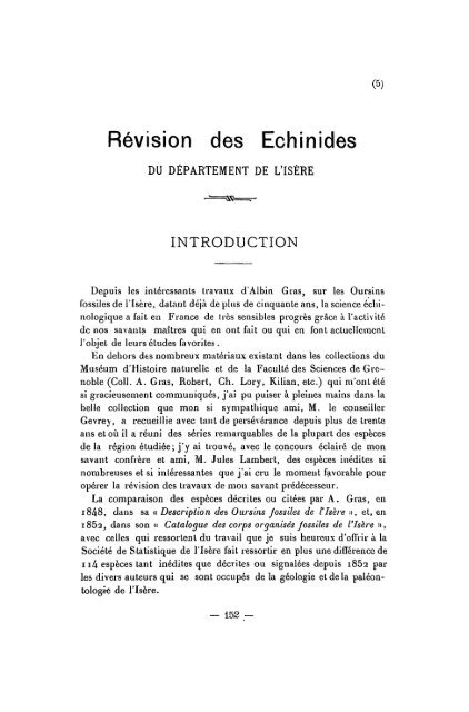 Révision des Echinides - Revue de géologie alpine