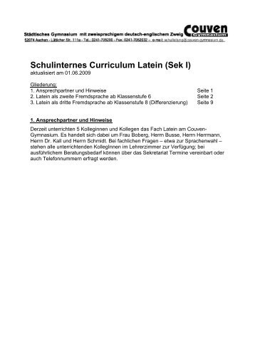 Lehrplan Latein Sekundarstufe I - Couven-Gymnasium Aachen