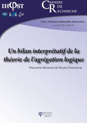 Un bilan interprétatif de la théorie de l'agrégation logique - Institut d ...