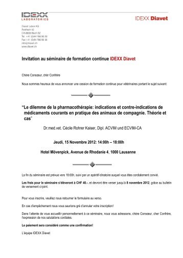 Invitation au séminaire de formation continue IDEXX Diavet “Le ...