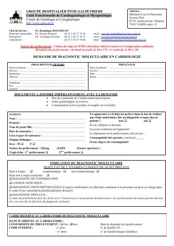 Feuille de Prescription - Centre de Génétique Moléculaire