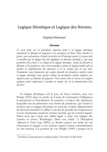 Logique Déontique et Logique des Normes - Ithaque