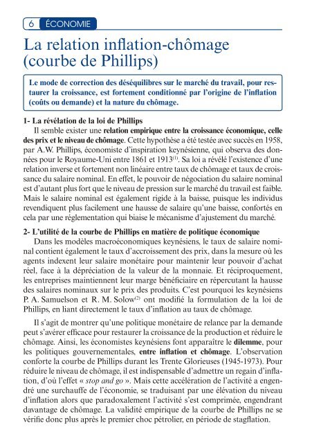 La relation inflation-chômage (courbe de Phillips) - CESA