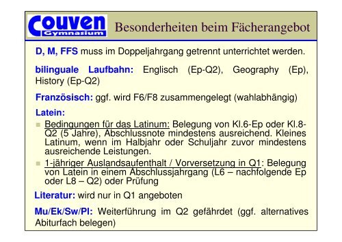 (G8): Einführung Oberstufe - Couven-Gymnasium Aachen