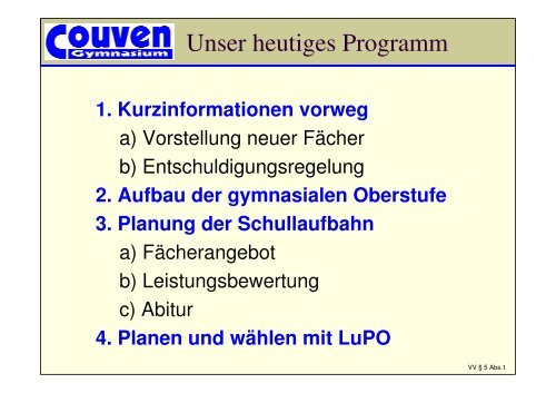 (G8): Einführung Oberstufe - Couven-Gymnasium Aachen