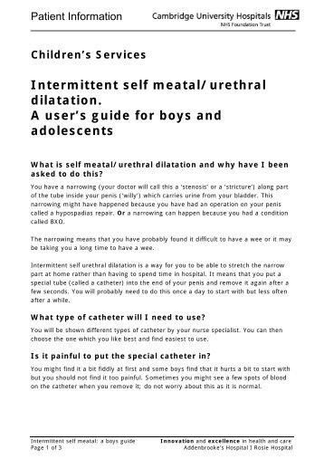 Intermittent self meatal/urethral dilatation. A user's guide for boys ...