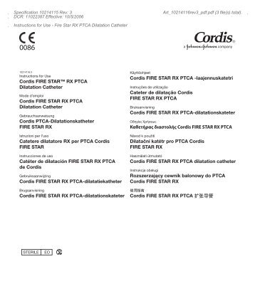 Cordis FIRE STAR™ RX PTCA Dilatation Catheter Cordis FIRE ...