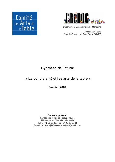 Synthèse de l'étude - Confédération des Arts de la Table