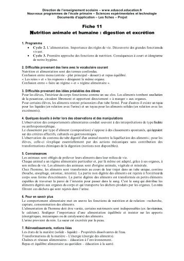 Fiche 11 Nutrition animale et humaine : digestion et ... - Vailhan