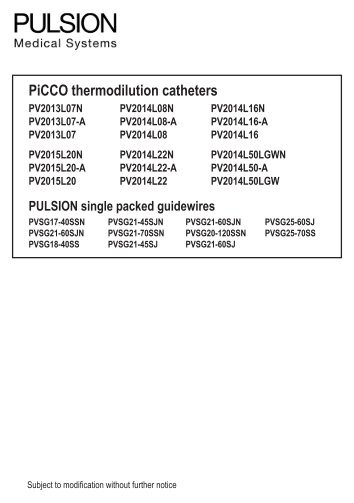 PiCCO thermodilution catheters - PULSION Medical Systems SE