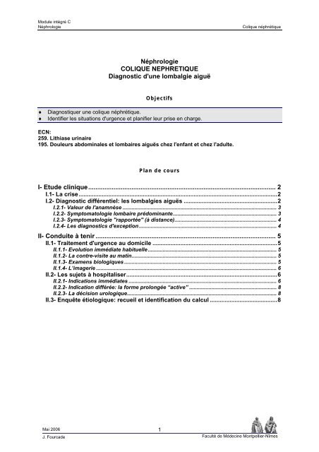 Néphrologie Colique Nephretique Diagnostic Dune Lombalgie - 