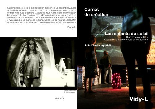 Carnet de création - Théâtre Vidy Lausanne